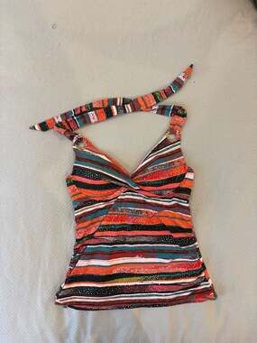Anne Cole Signature Sand Stripe Print Twist Front Tankini Top 40B/38C